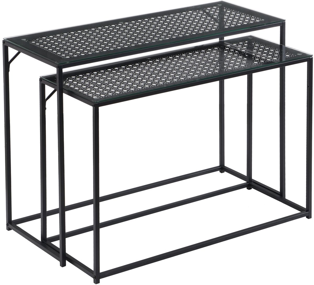 Skyport Consoletafel Set Van 2 - Sidetable - Haltafel - Zwart Metaal En Glas - Nesttafels - Ruimtebesparend - Modern Industrieel