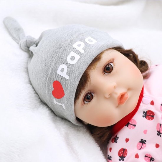 Baby mutsjes - Mama Papa - Baby outfit - Zachte katoenmix - 0-3 maanden - Grijs en roze — afbeelding 5