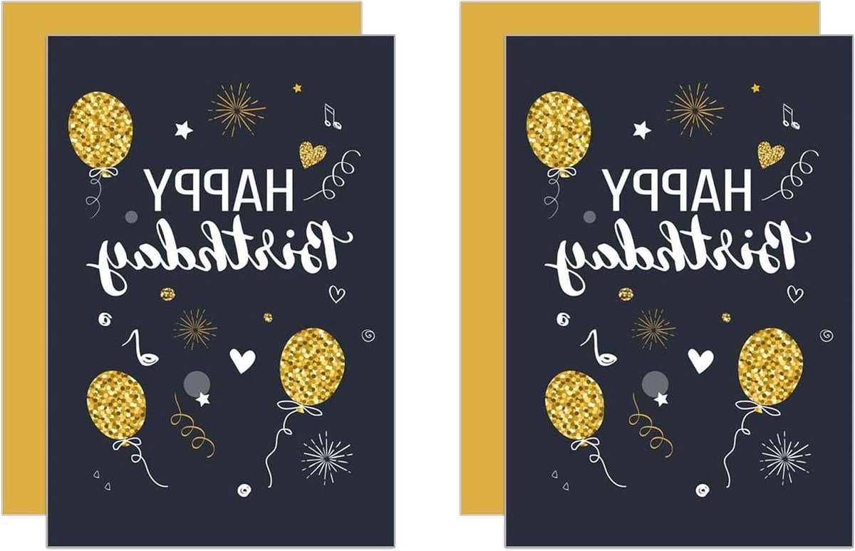 Verjaardagskaarten Goud - Wenskaarten Set - Geleven Wensen - Goud Embossing - 11.5 x 17 cm - Zwart