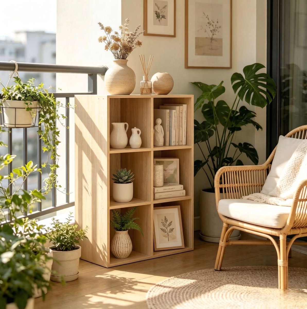 HAUSS SPOLE Boekenkast - Open 6-Vaks Opbergkast Voor Woonkamer En Kantoor - Eikenkleurig Bewerkt Hout - 59,6 x 89 x 29 cm