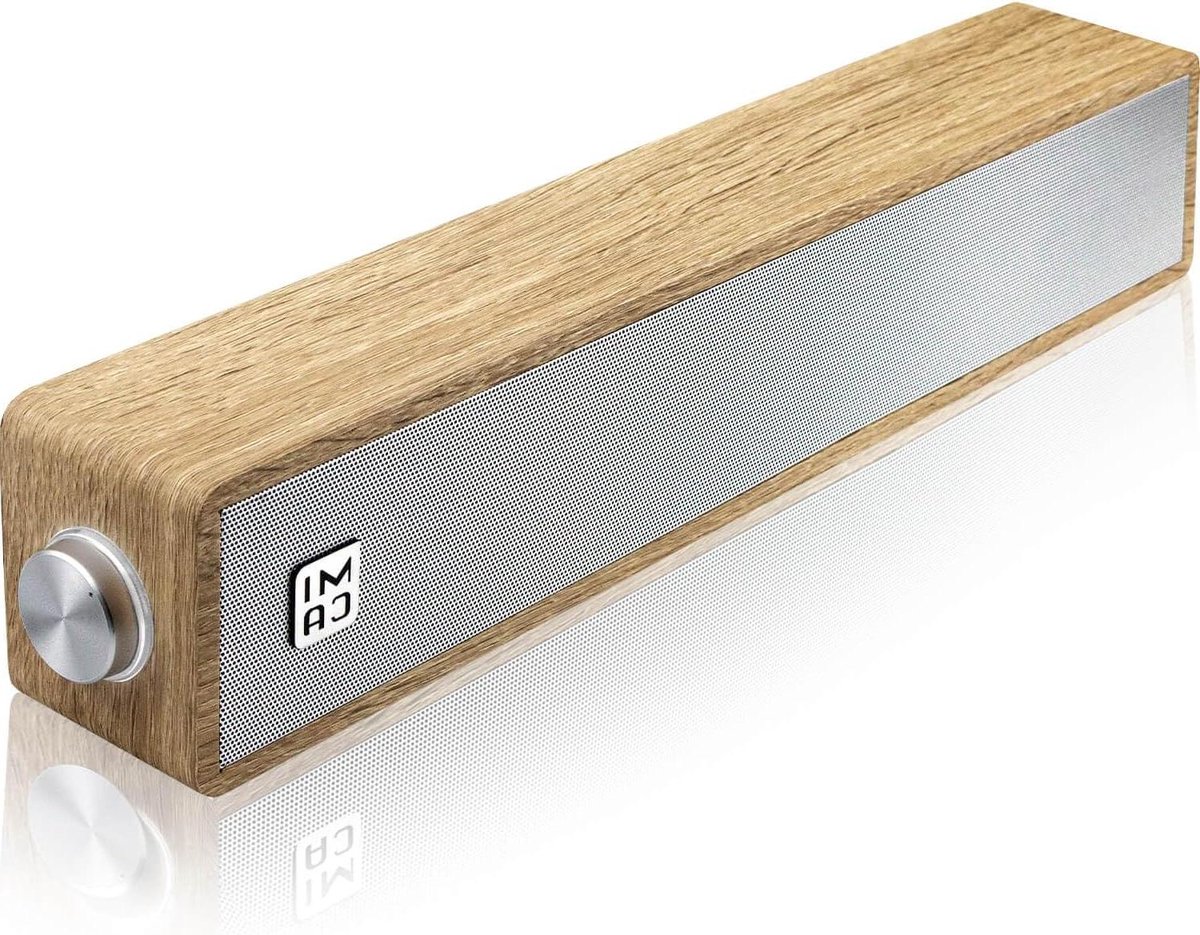Bedrade Luidsprekers - PC Soundbar - Muziek Luisteren - Houten Design - 39 cm Lengte - Geel