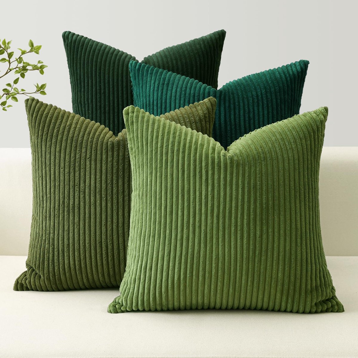 Set van 4 corduroy kussenslopen, decoratieve sierkussens, bankkussens, sierkussens, corduroy, kussensloop, decoratieve kussenhoezen voor bank, woonkamer, 60 x 60 cm, donkergroen