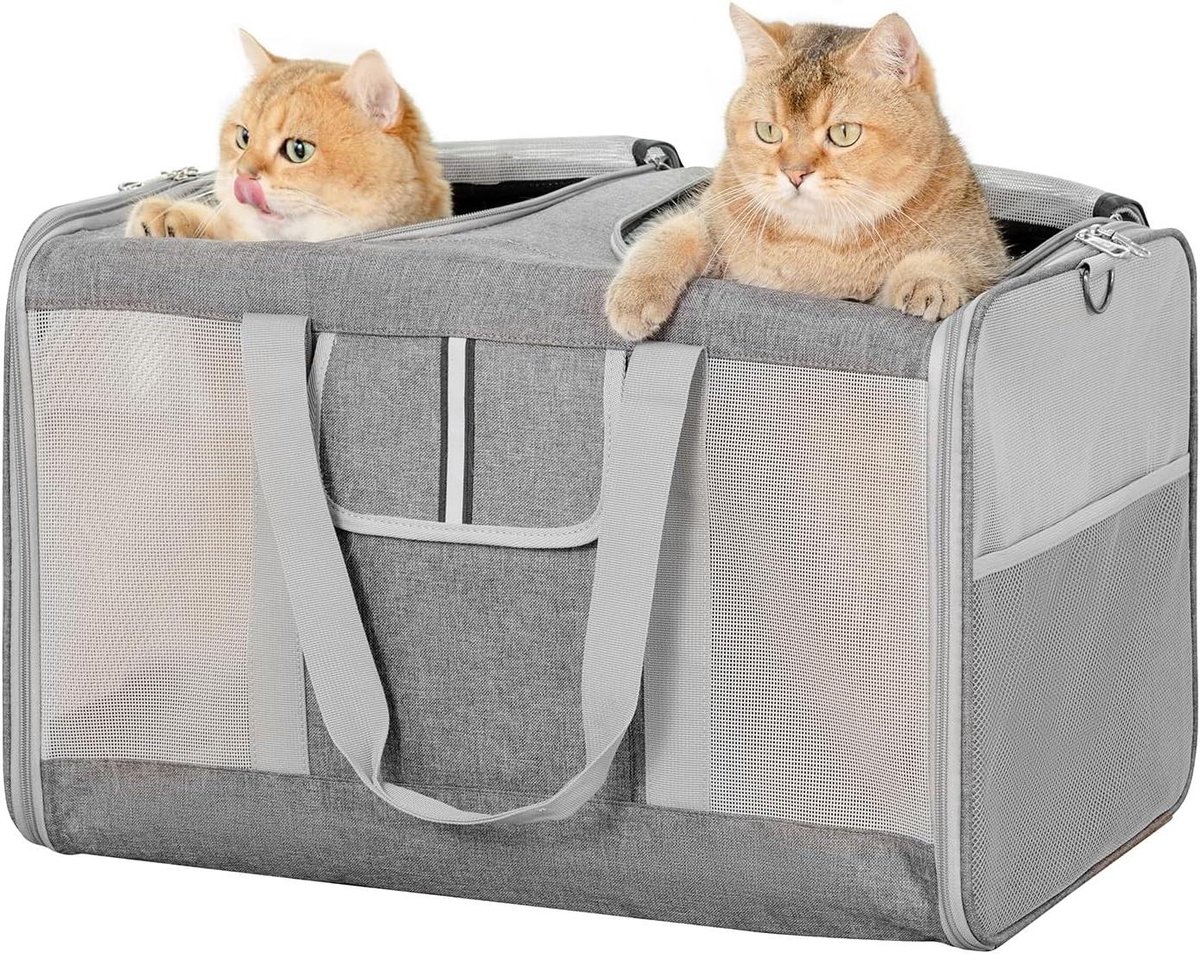 Katten Drager - Huisdier Transport - Reizen met Dieren - Verstelbare Scheidingswand - Extra Groot - Grijs