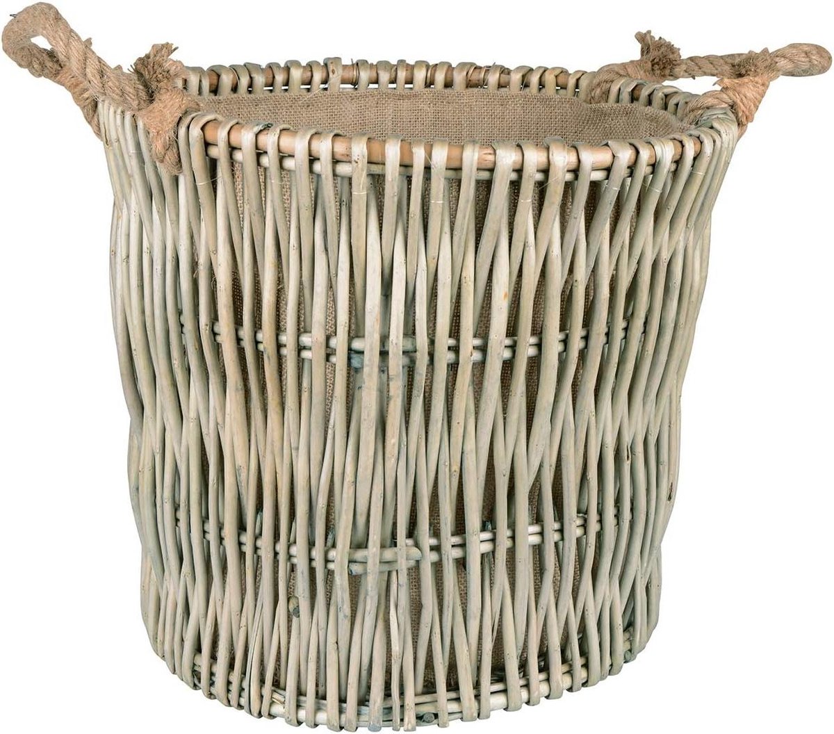 Rieten mand - Decoratieve mand - Haardhout opslag - Met jutestof - 42 x 42 x 38 cm - Naturel
