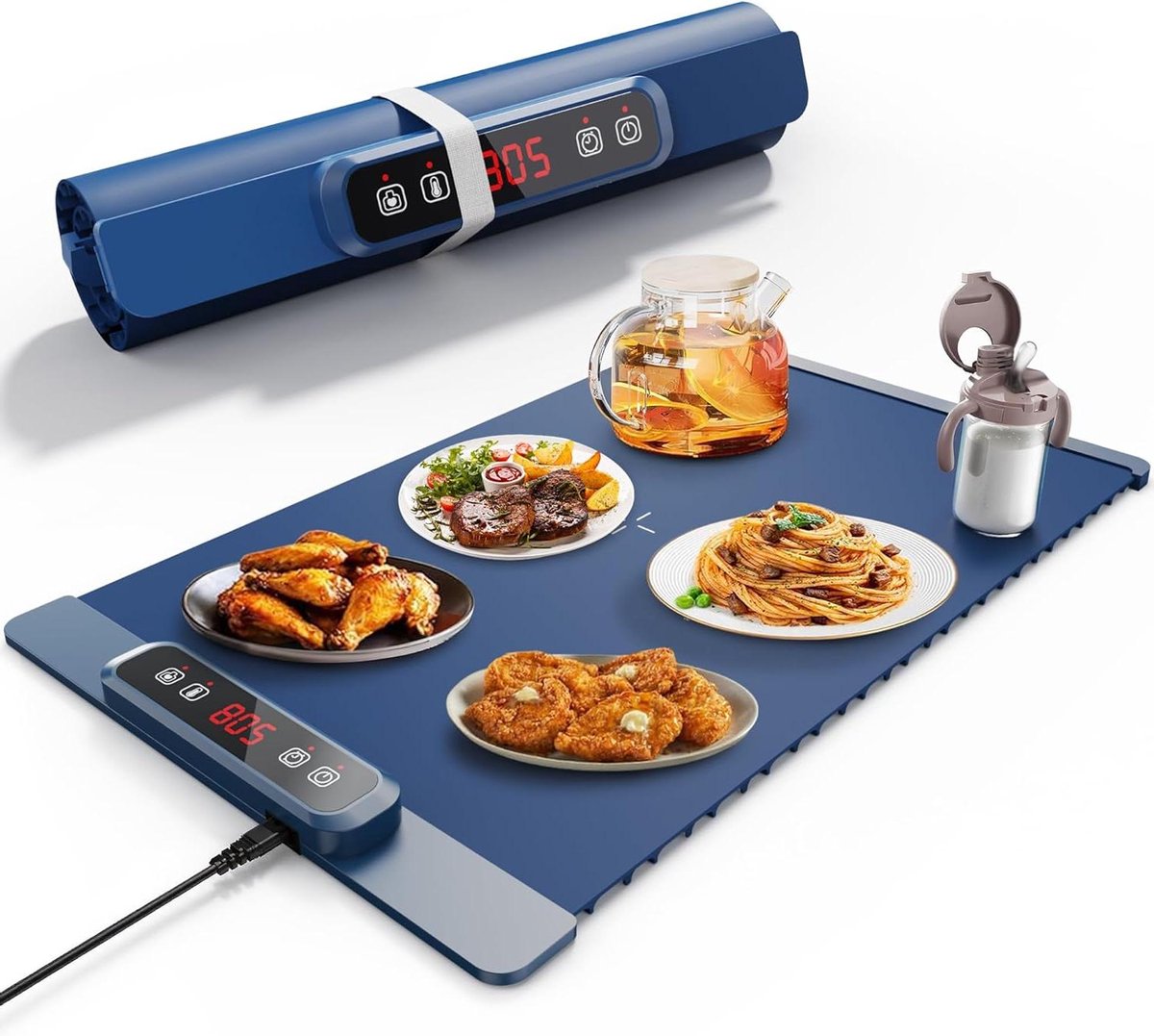 Elektrisch Verwarmingsplateau - Draagbaar Verwarmingsbord - Eten Warm Houden - Snel Oppervlak Verwarmen - 60x40cm - Blauw