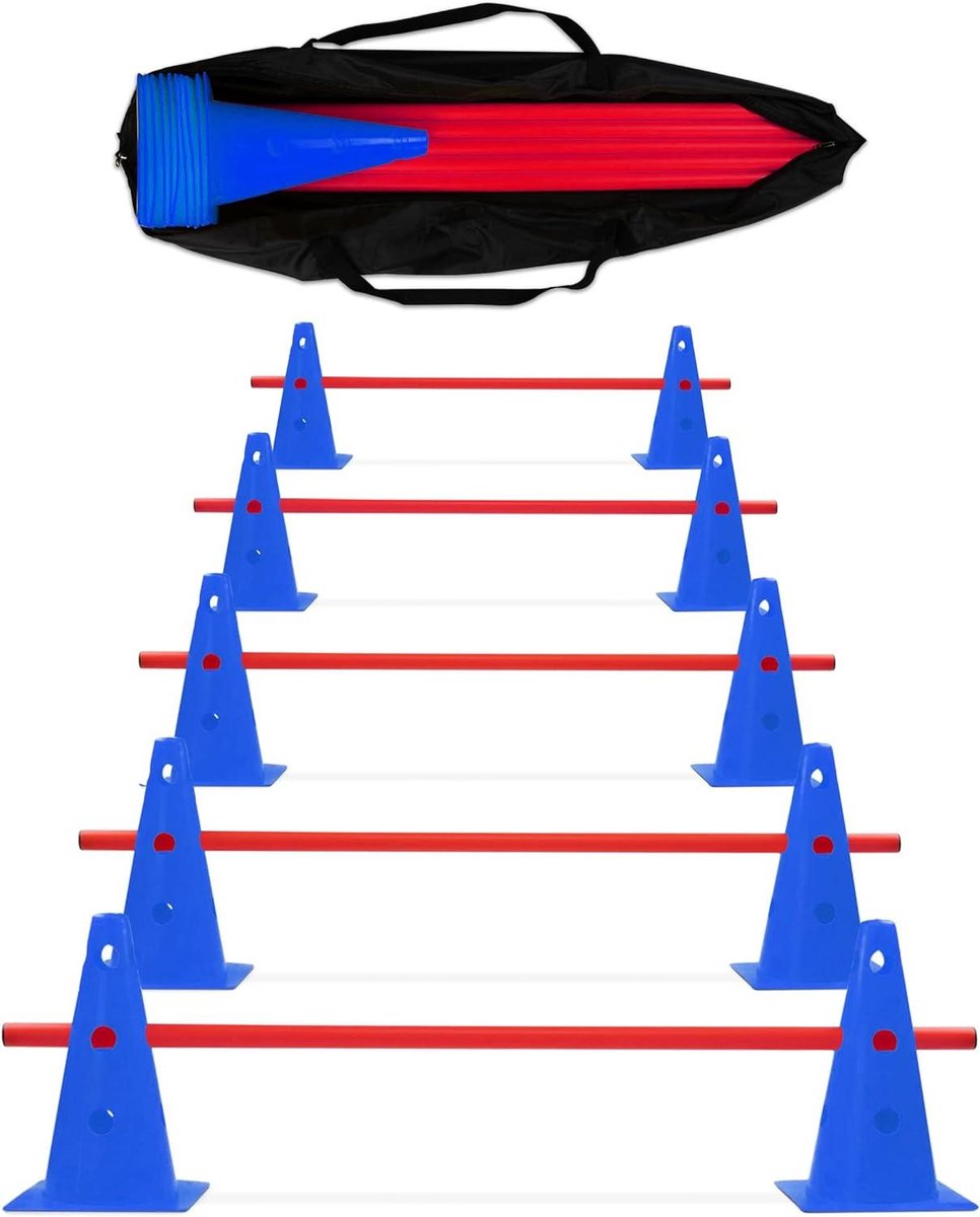 Parcours Horde Set - Obstakel Kegels - Behendigheidstraining Honden - Veelzijdige Trainingshorden - 5 Stuks - Blauw Rood