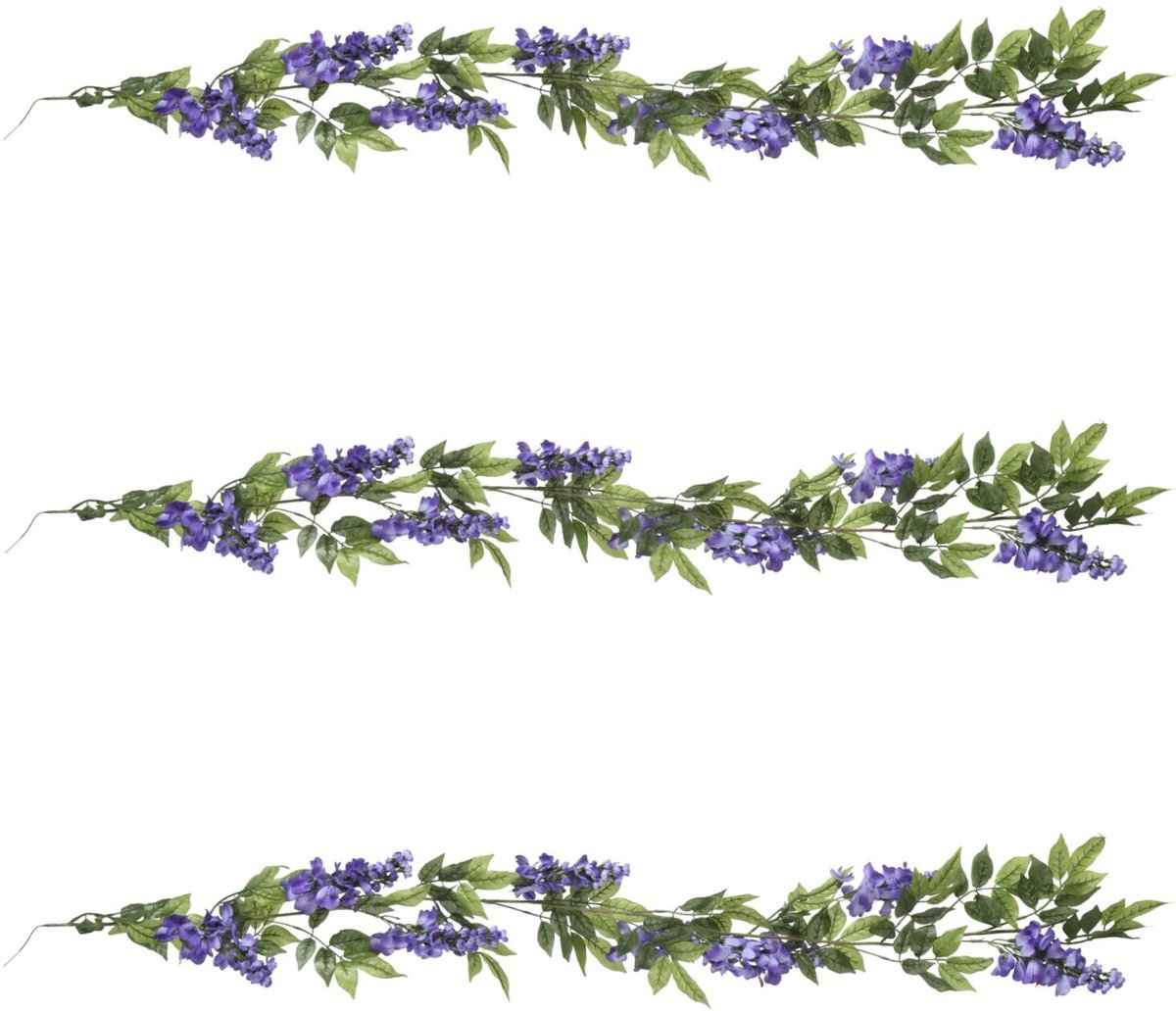 Decoris plantenslinger - 3x - blauw - blauwe regen / wisteria - 150 cm - kunstplanten