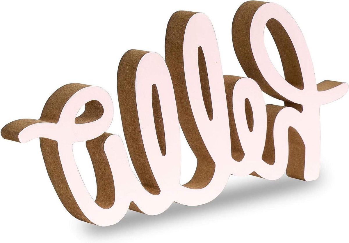 Houten Tafeldecoratie - Woorddecoratie - Woonkamer Aankleden - Afwerking Naturel Pastel - 30cm Breed - Roze