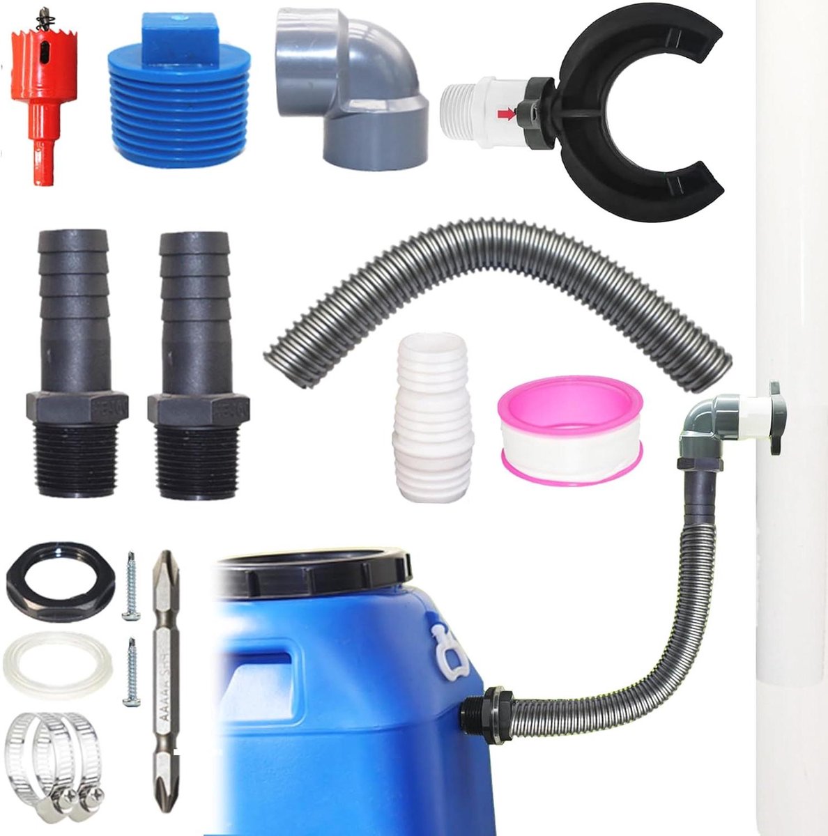 Regenwater Collector - Water Vanger - Tuin Besproeien - Corrosiebestendig PVC - 70-110 mm - Grijs