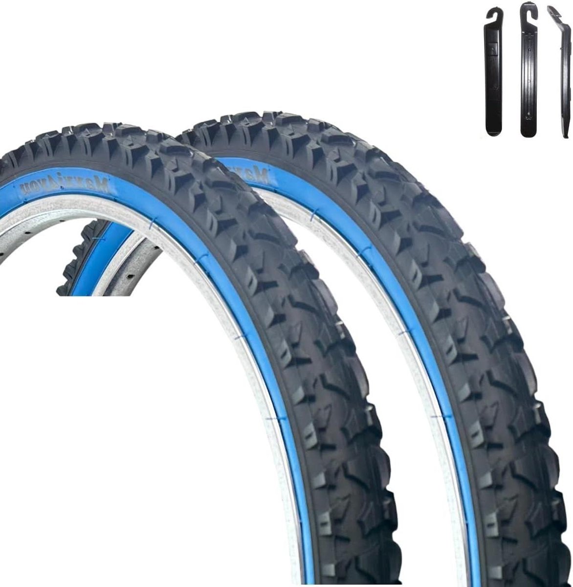 Fietsbanden Set - Banden voor fiets - Veilig Fietsen - Inclusief bandenlichter - 24 x 1.95 inch - Zwart Blauw