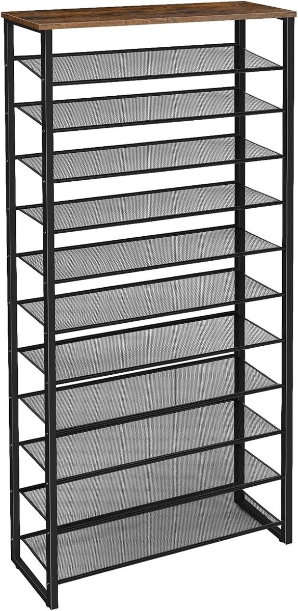 Grote schoenenrek met 12 niveaus, metalen frame, industrieel design voor 35-45 paar schoenen, ideaal voor hal, woonkamer en slaapkamer