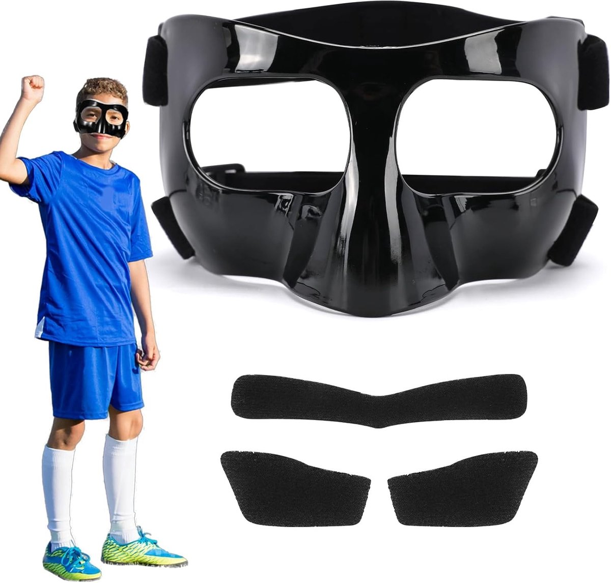 Nose Mask voor Voetbal en Sport, Bescherming bij Neusfracturen, Verstelbare Elastische Band voor Kinderen en Tieners met Comfortabele Padding