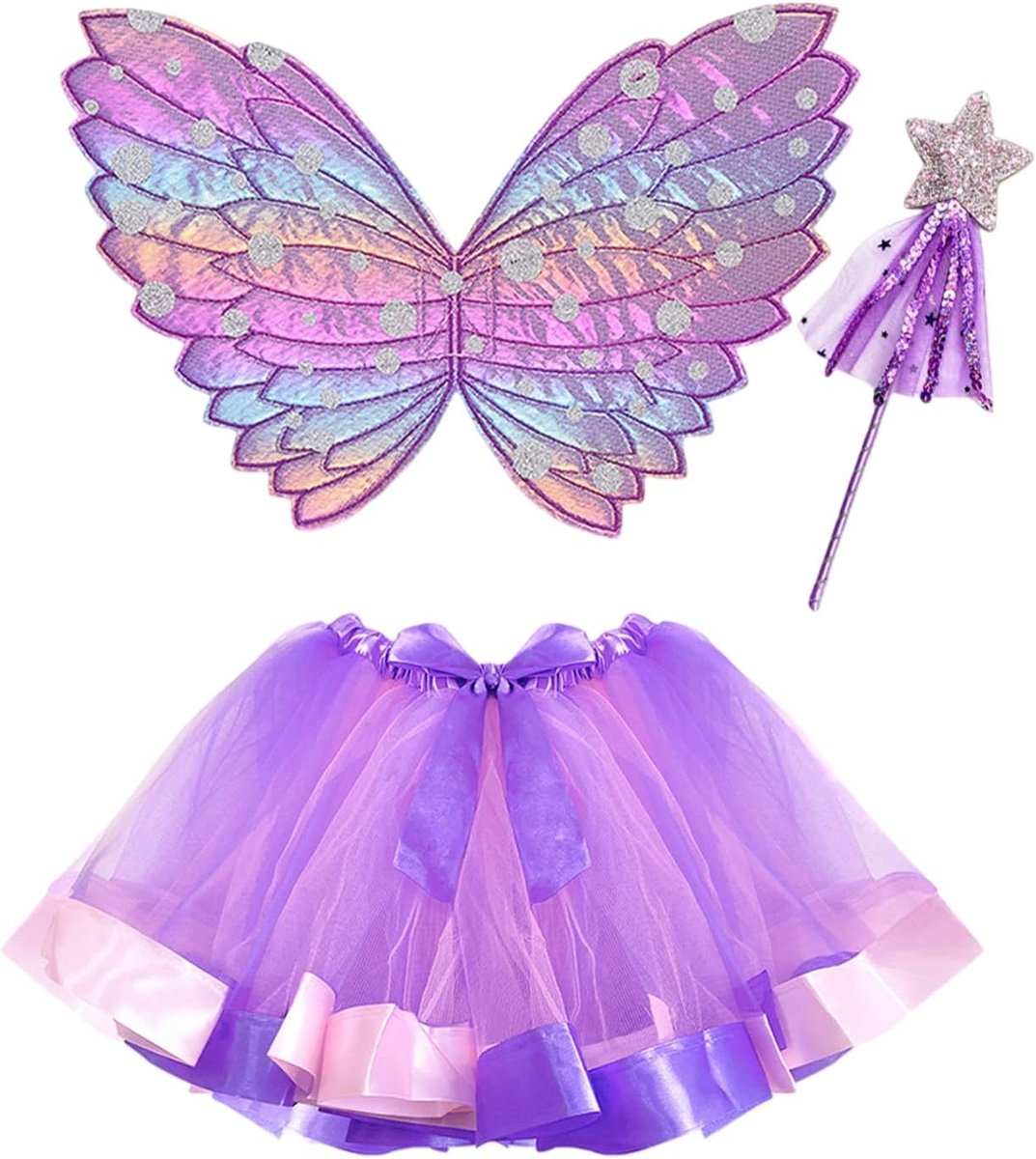 3-delig Vlinder Kostuum voor Meisjes met Fairy Vleugels, Toverstaf en Accessoires voor Feestjes