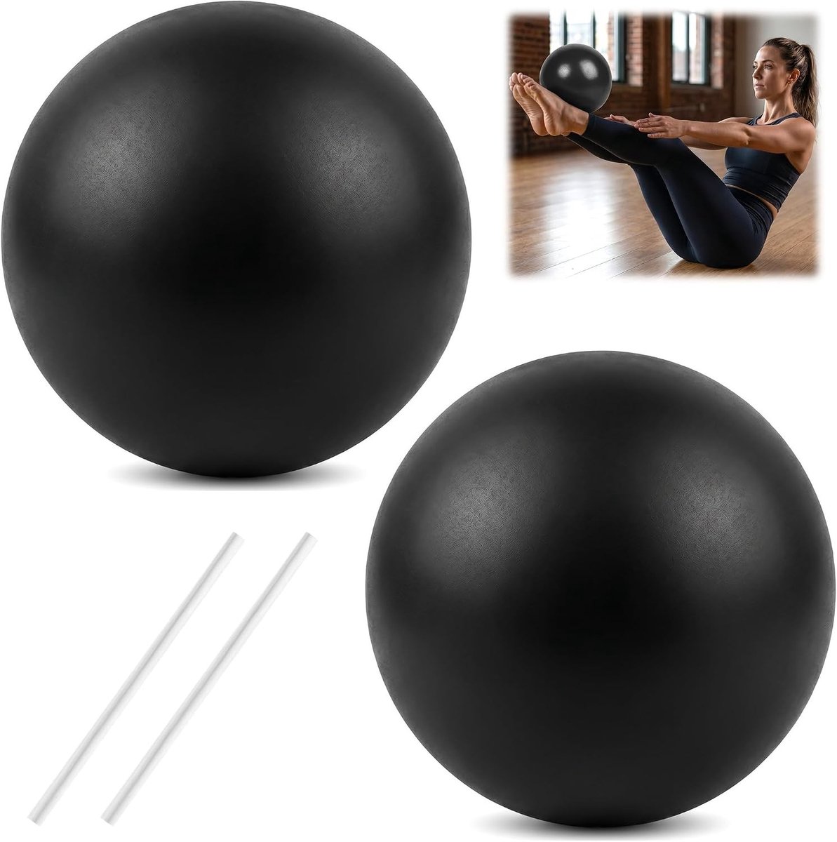 2 stuks antislip pilatesbal 23-25 cm voor yoga en gymnastiek, inclusief opblaasbuis, ideaal voor evenwichtsoefeningen en rekoefeningen