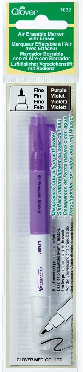 SnelShoppen - Clover Uitwisbare Markeerstift Paars met Eraser, Fijne Tip voor Stoffen, Ideaal voor Handwerken, Creatief Gebruik, 1 Stuk