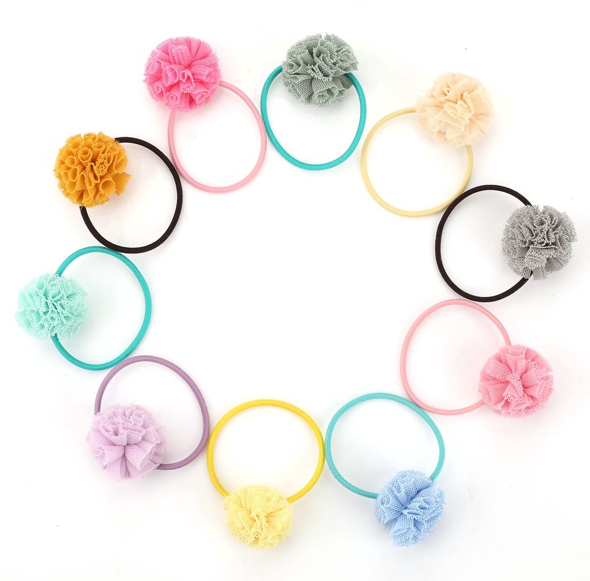 Dailygoods - 20 stuks haarelastiekjes met haren voor meisjes, baby, bloem, pompon, hoofdbanden, schattige pompons, pluizige paardenstaart, houder, haarspelden voor vrouwen, haarstrikken, meisjes, kinderen, kleine