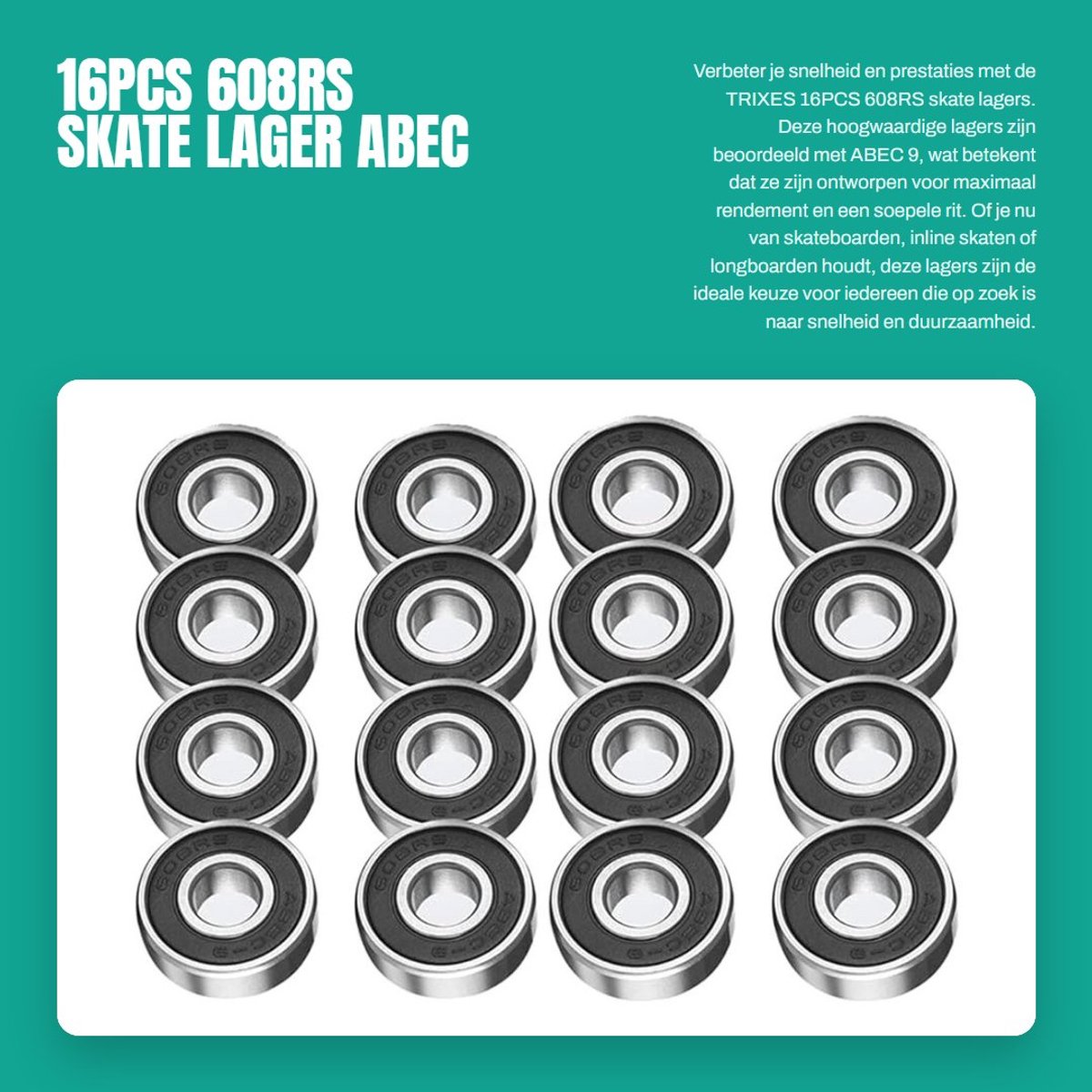 Dailygoods- Lagers 16PCS - Skateboard/Inline/Skates - ABEC 9 - Snelheid - Wielbearings - Zwart - Skateboardlagers