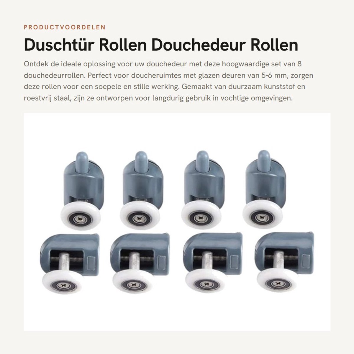 Dailygoods- Duschdeurrollen 8 Stuks - Kunststof/RVS - Voor 5/6 mm Glas - Enkel/Dubbelwiel - Schuifmechanisme - Roestbestendig - Duschdeurwielen