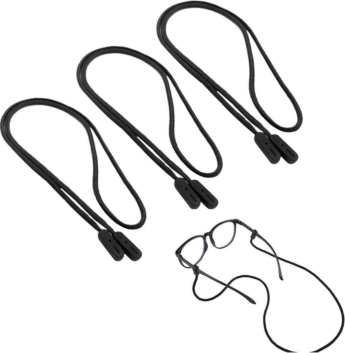 Thijox - Veilige brillenband - 3-delige universele brillenband voor sportbrillen, antislip brilhouder en halsband voor kinderen en volwassenen - Zwart