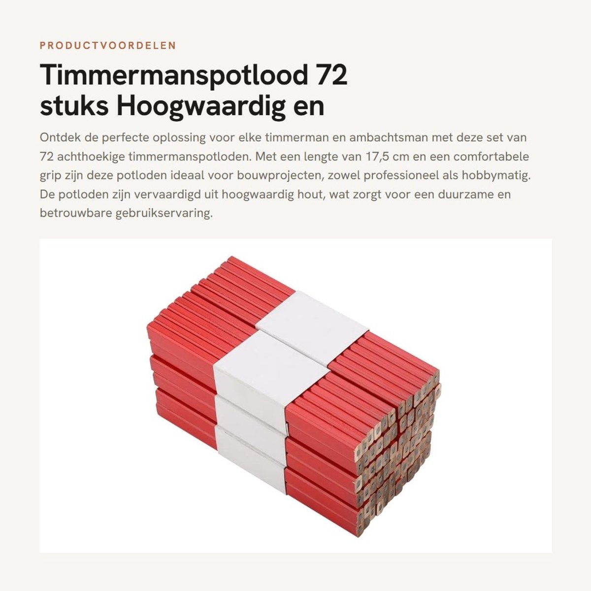 Dailygoods- Timmermanspotlood 72 Stuks - Achthoekige Vorm - Hoogwaardig Hout - Schaalontwerp Achterkant - Lichtgewicht - Schokbestendig Loodkern - Potlood