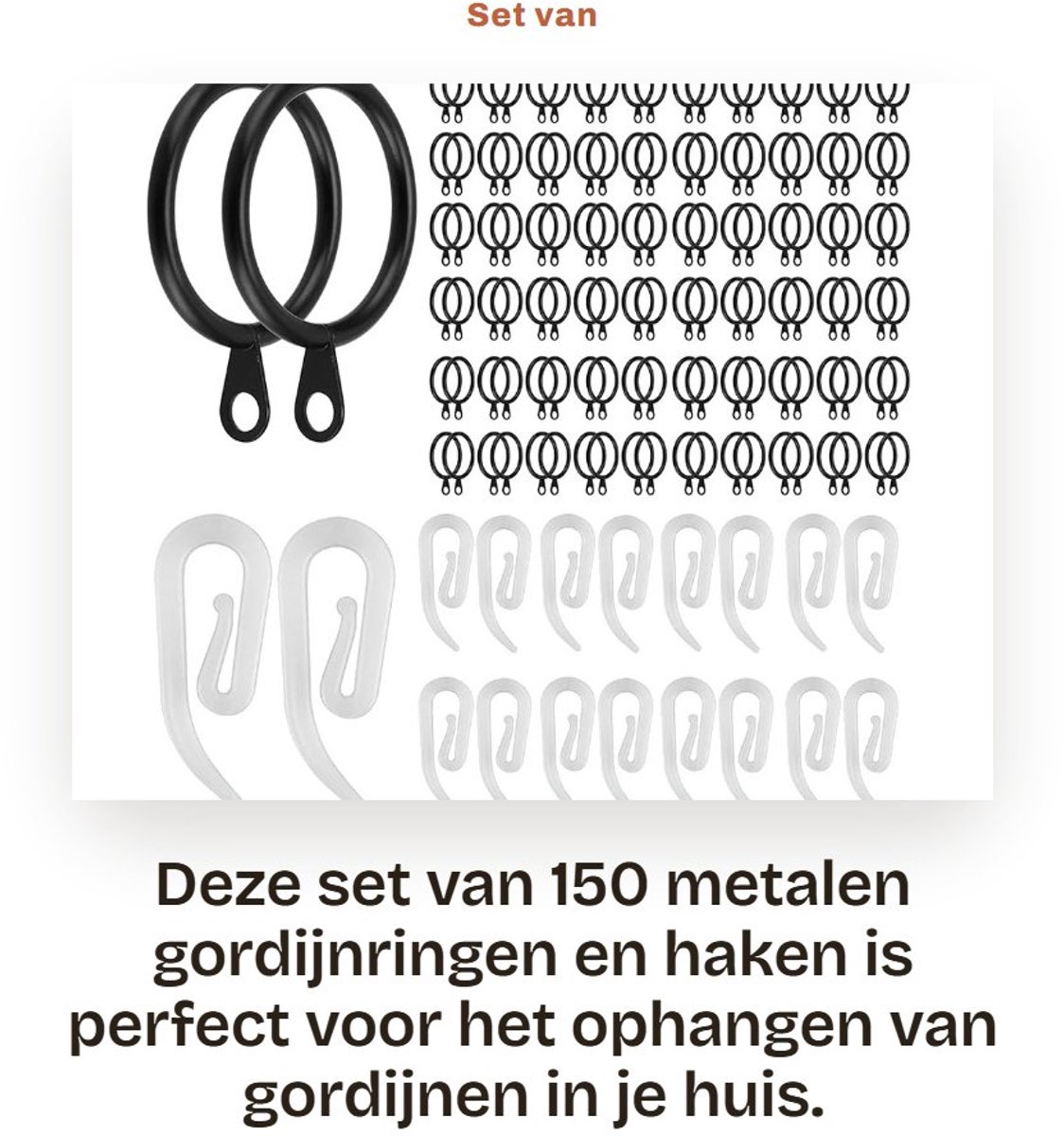 Dailygoods- Gordijnringen 150 Stuks - 30 mm Metalen Ringen - Kunststof Haken - Zwart - Duurzaam - Geschikt voor Raam/Douche - Gordijnhaken