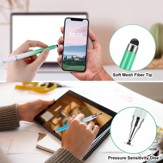 Dailygoods- Styluspen 2-in-1 - Dual-end Styluspennen - Siliconen en Kunststof - Voor Smartphone/Tablet - Universeel Touchscreen - 3 Stuks - Touchpen — afbeelding 3