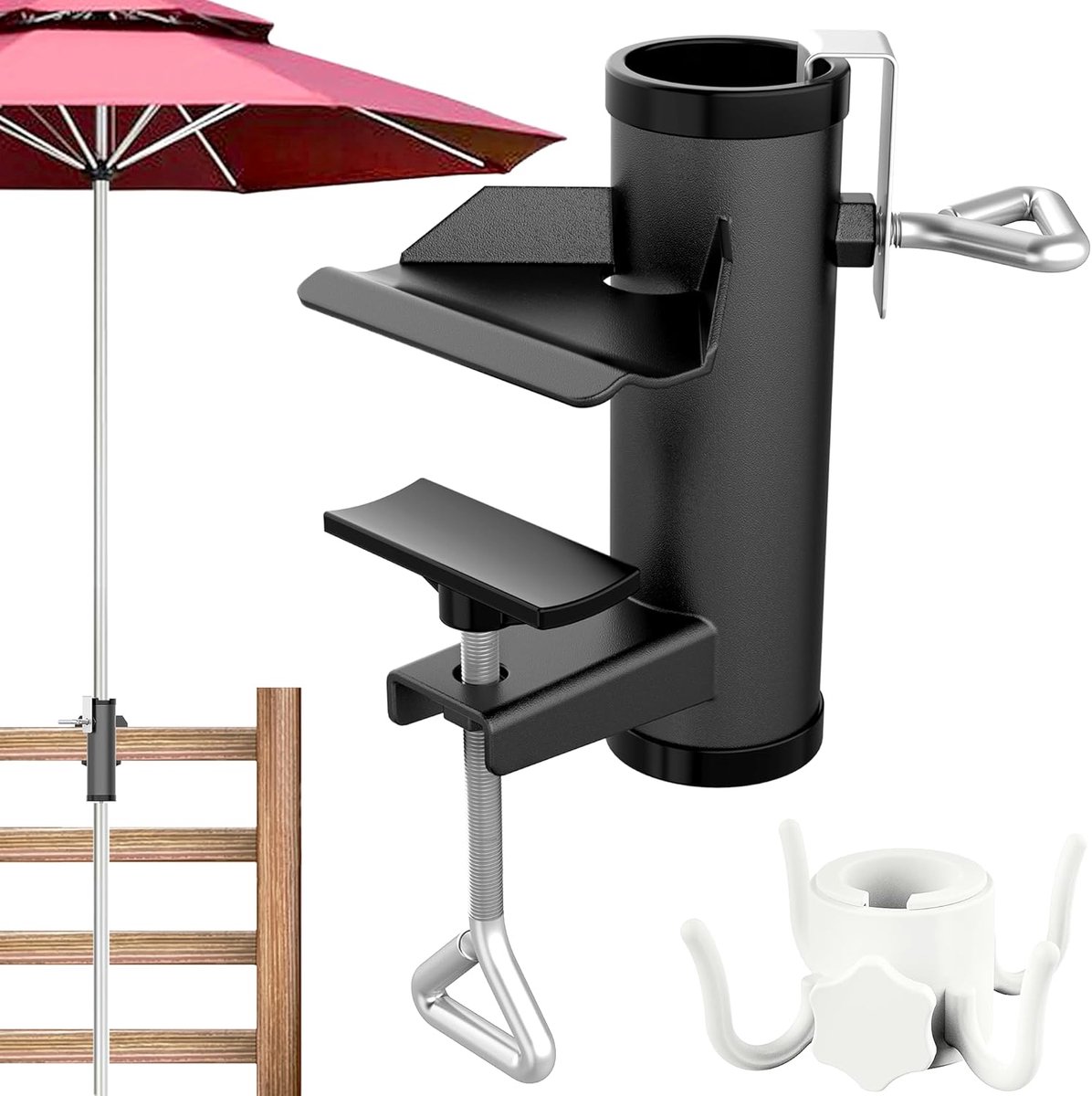 SnelShoppen - Umbrella Stand - Verstelbare Parasol Houder - Buiten Parasol Stand - Parasol Klem Bevestiging voor Balkon, Tuin Tafel, Strand - Zwart -