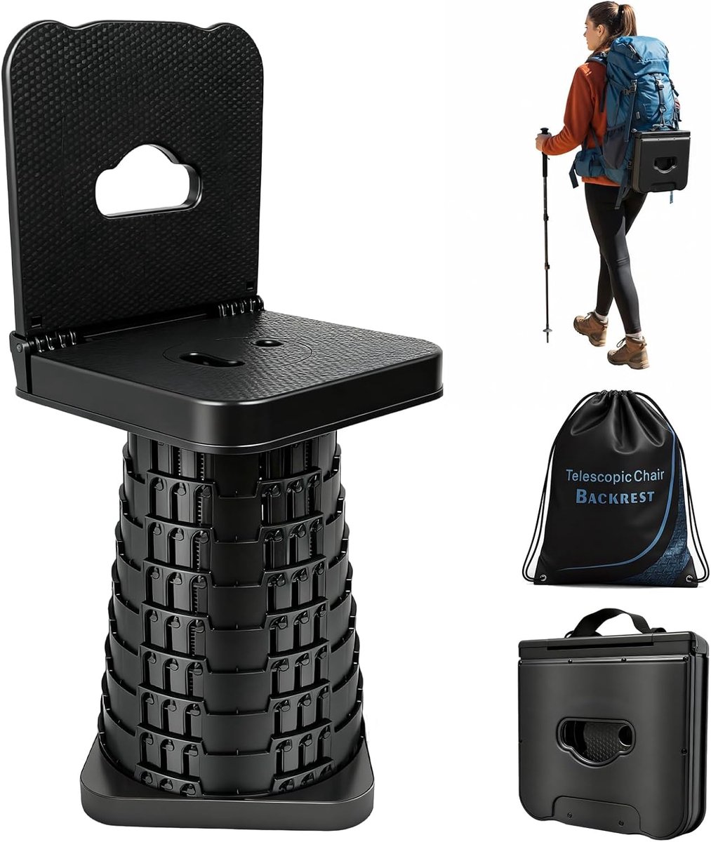 Thijox - Verbeterde draagbare klapstoel met rugleuning, telescopische kruk voor volwassenen, 45 cm hoogte, ideaal voor kamperen, vissen, wandelen en b