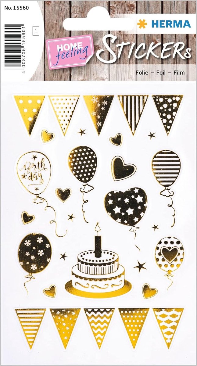 Thijox - Verjaardagstickers 22 Stuks Goud-Zilver, Cadeaustickers met Ballonnen, Cake en Hart voor Volwassenen, Gelukkige Verjaardag Decoratie, Felicit