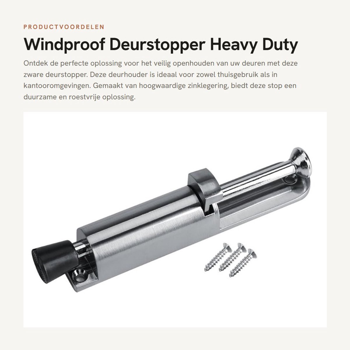 Inovra- Deurstoppers Winddicht - Zinklegering - Deurstopper met Veer - Deurbeveiliging - Antislip Rubber Voet - Duurzaam en Roestvrij Staal - Deurbuffer