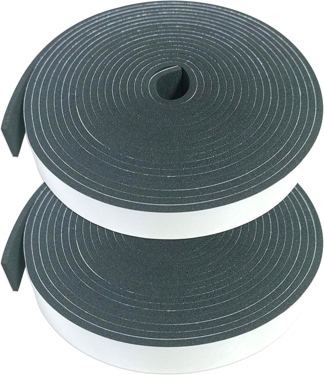Thijox - Afdichtingstape zelfklevend voor deuren en ramen, 2 rollen 20 mm x 3 mm x 5 m, schuimstrip rubberen afdichtstrip voor geluidsisolatie en stof