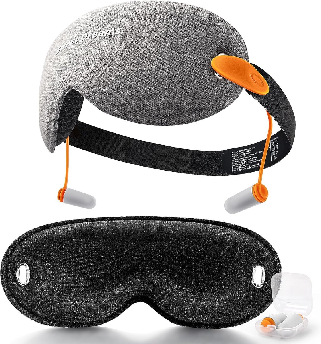 SnelShoppen - 2-in-1 Slaapmasker met Oordopjes, 100% Lichtdicht, Comfortabele 3D Oogmasker voor Vrouwen en Mannen, Perfect voor Reizen, Thuis en Ontsp