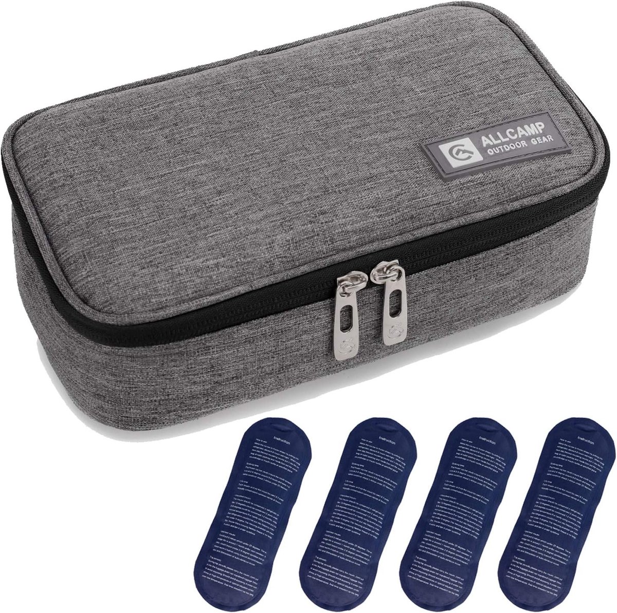 Thijox - Insuline-koeltas voor Draagbare Organizer, Medische Koelbox met 4 IJszakken, Premium Isolatievoering, Penhouder, Donkergrijs, Ideaal voor Dia