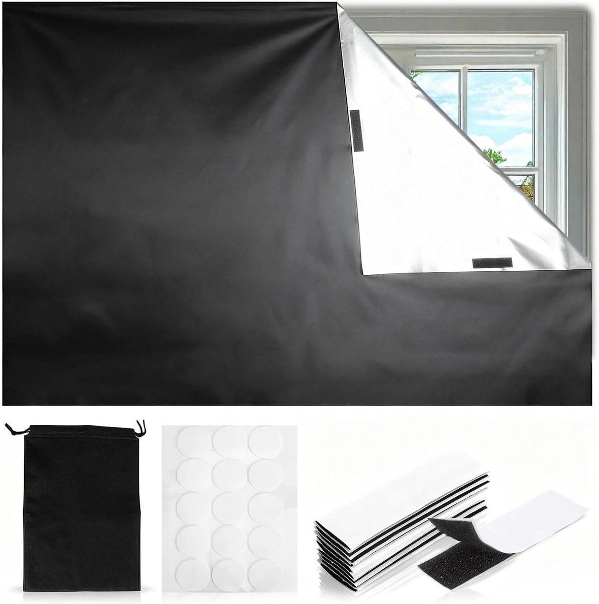 Thijox - Verduisteringsgordijn Zonder Boren 150 x 100 cm - Draagbare Raamverduistering met Klittenband - Oxford Stof met Zilverkleurige Coating voor D