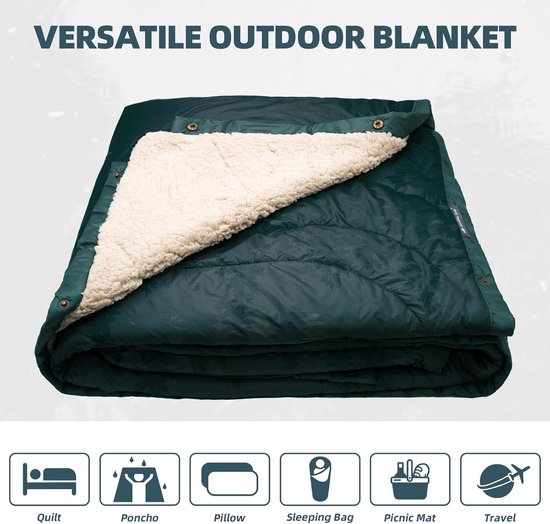 SnelShoppen - Sherpa Camping Blanket Ultra Light Warm 3-in-1 Campingdeken Waterproof Poncho en Slaapzak Thermisch Dekentje voor Buiten, Auto, Van, Woo van Snelshoppen — afbeelding 2