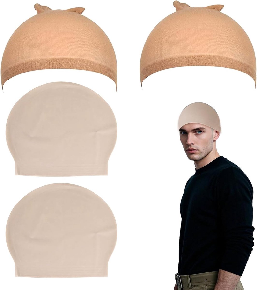 Set van 2 Latex Kaal Caps voor Volwassenen met Haarnet - Kaal Kostuum Hoofdkappen voor Halloween, Carnaval en Cosplay Feestjes