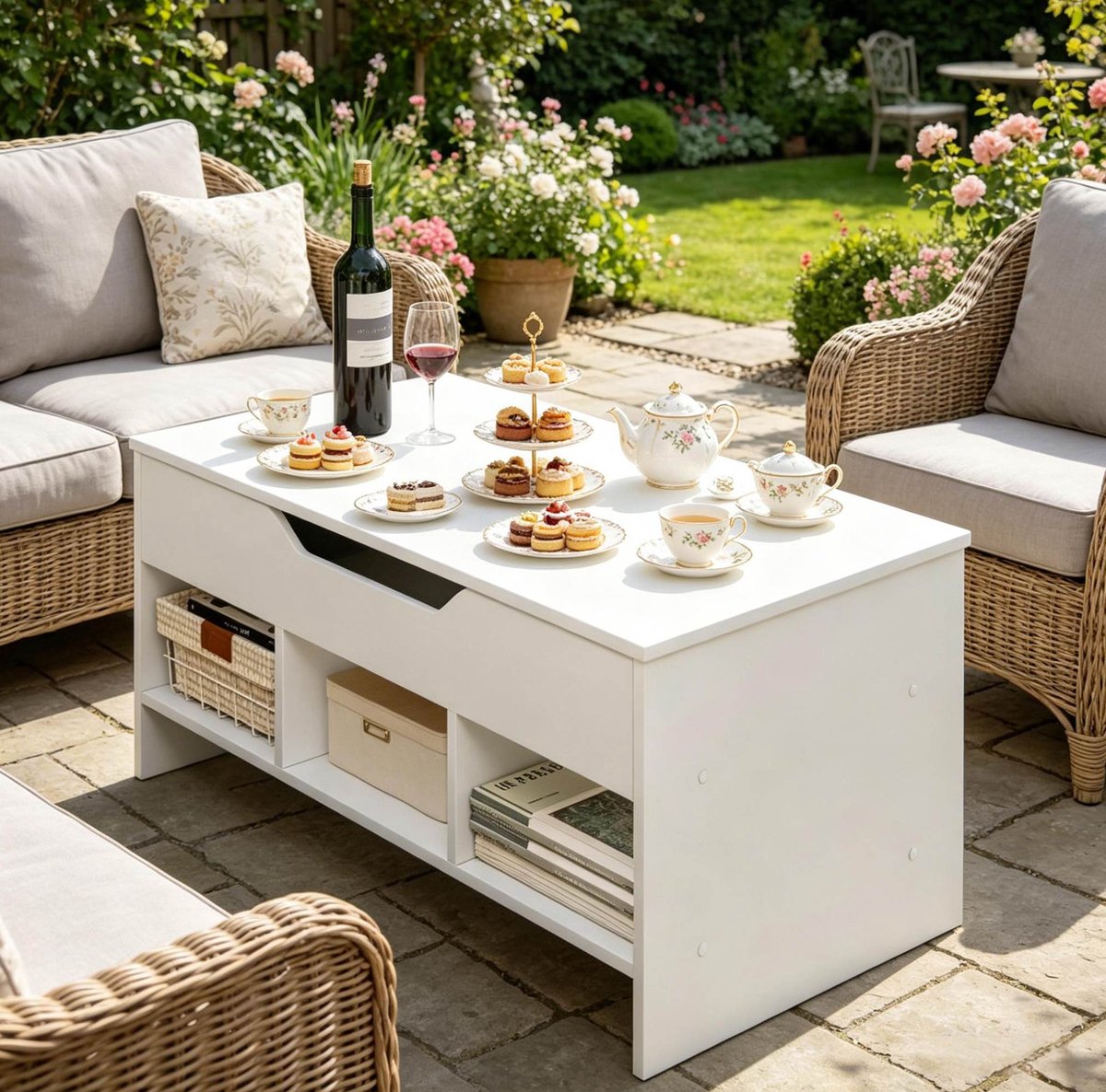MIVRAY Salontafel - Opklapbaar Tafelblad Met Verborgen Opbergruimte - Voor Woonkamer En Tijdelijk Werken - Hout En Metaal - Wit - 96x51x60,5 Cm