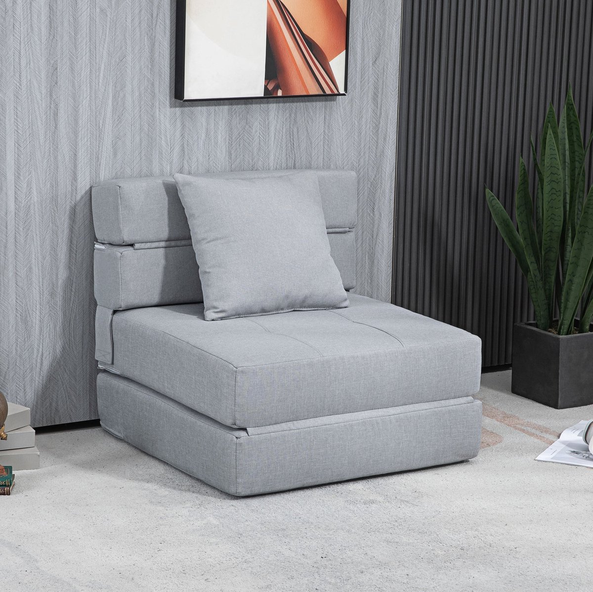 FloraGrace Opvouwbare Fauteuil 70 X 70 X 61 Cm - Twee In Een Slaapstoel Met Bedfunctie - Voor Woonkamer En Slaapkamer - Stof - Lichtgrijs