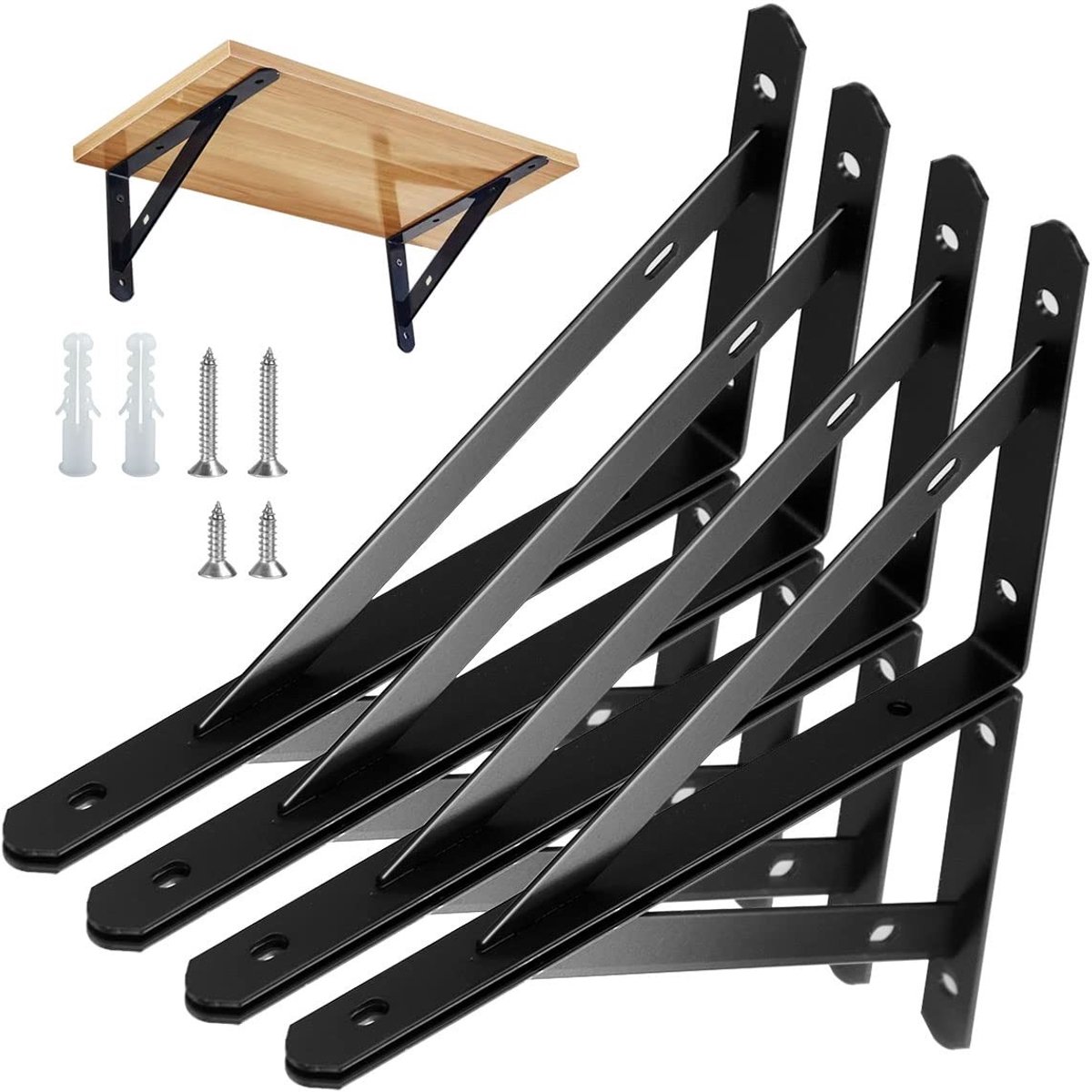 Inovra- Plankbeugels Heavy Duty - Driehoekige Wandbeugel - Muurbeugel voor Plank - Eenvoudig te installeren - 8 Inch - Hoogwaardig Staal - Plankdragers