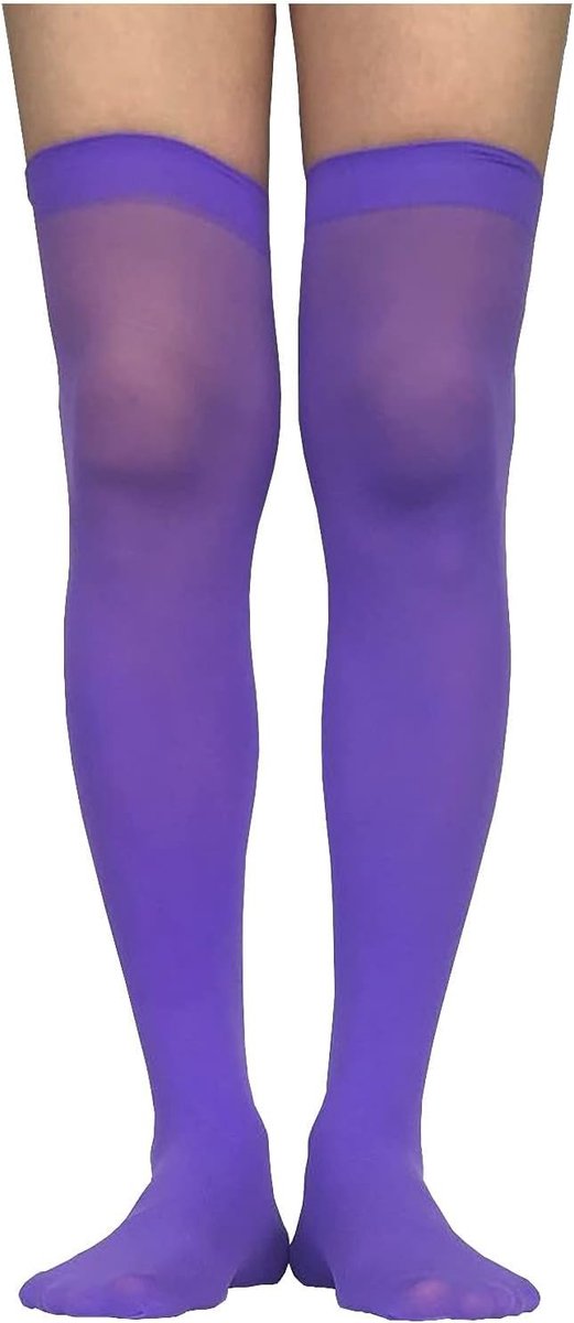 Dikke paarse nylon panty kousen tot boven de knie voor kerst en cosplay feesten, perfect voor schoolmeisje look