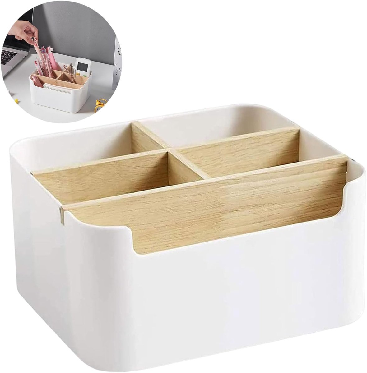 SnelShoppen - Multifunctionele Desk Organizer met 5 Compartimenten en 2 Laden, Plastic Opberghouder voor Pennen, Telefoons en Kantoorbenodigdheden, Id