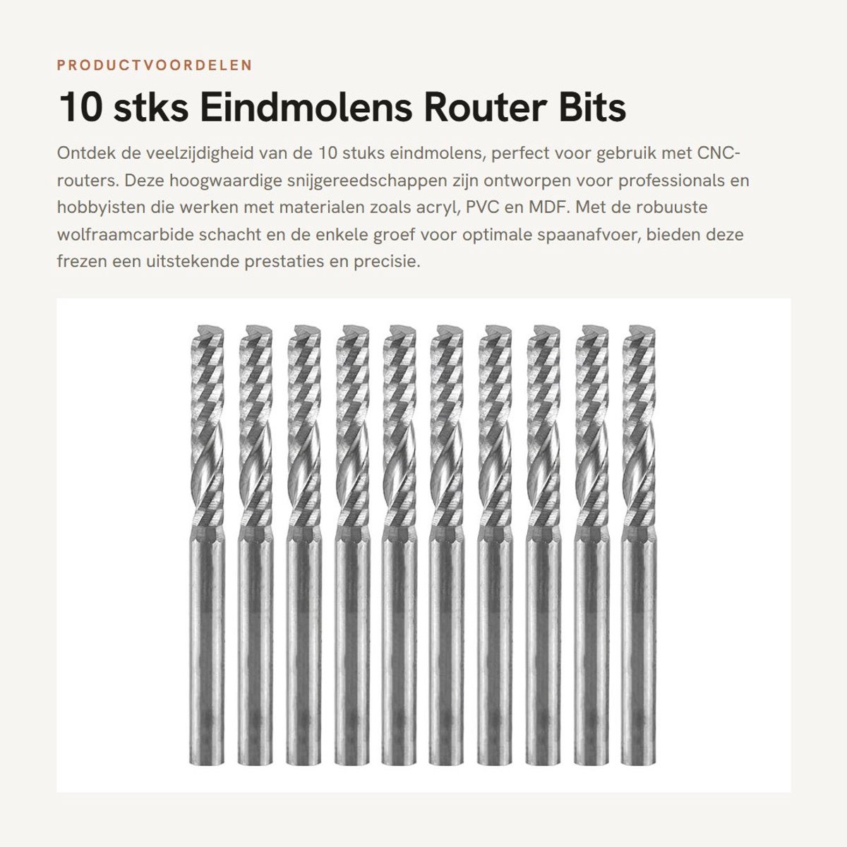 Inovra - 10 stks Eindmolens - Router Bits Set - Voor Acryl - Wolfraamcarbide Frezen - Voor Vingerfrezen - Hoogwaardige Snijgereedschappen