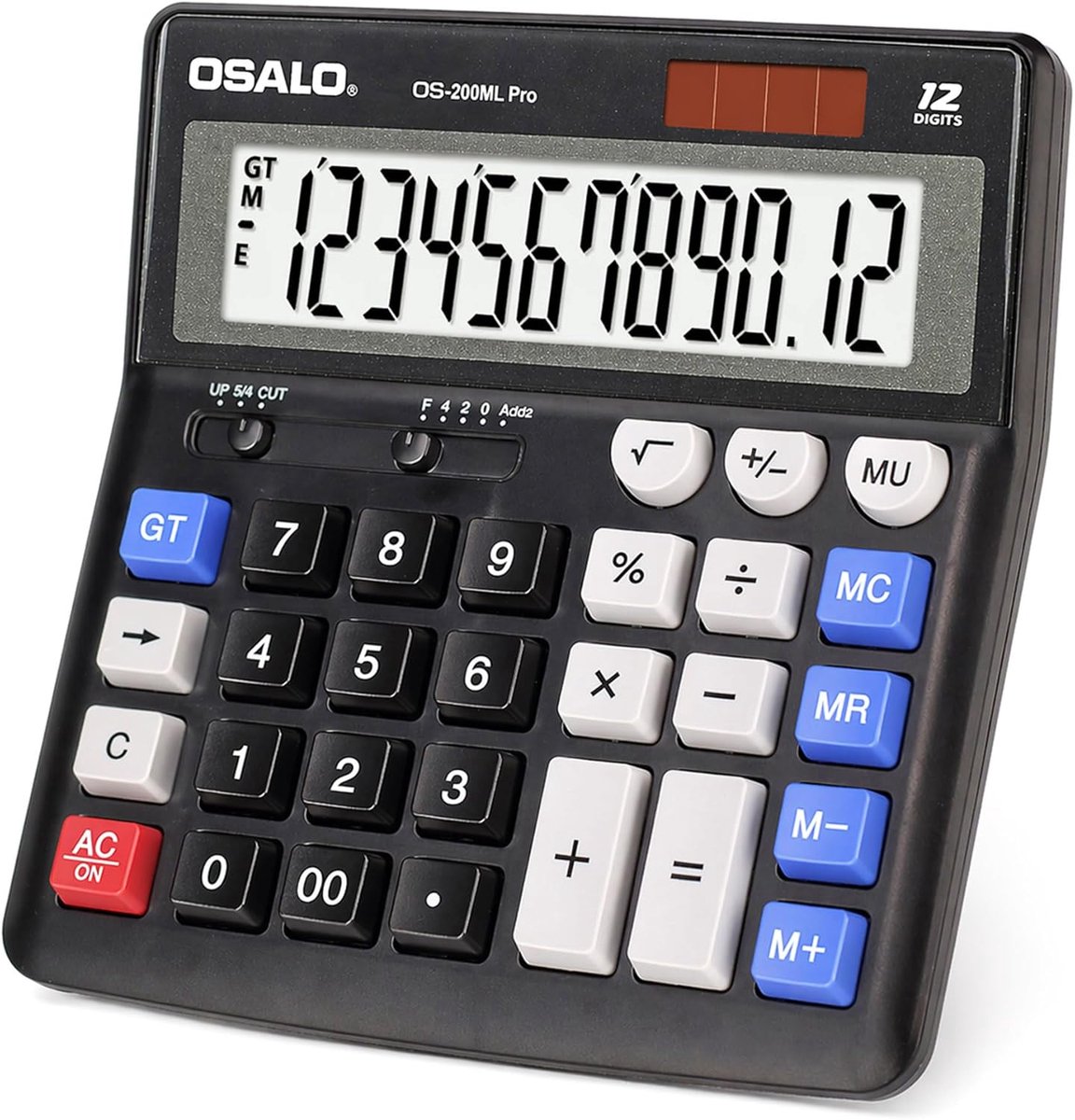 Thijox - Desktop Calculator Extra Groot Display 12 Cijferige LCD Boekhoudcalculator met Zonne-energie & Batterij, Grote Nummers, Voor Kantoor en Thuis