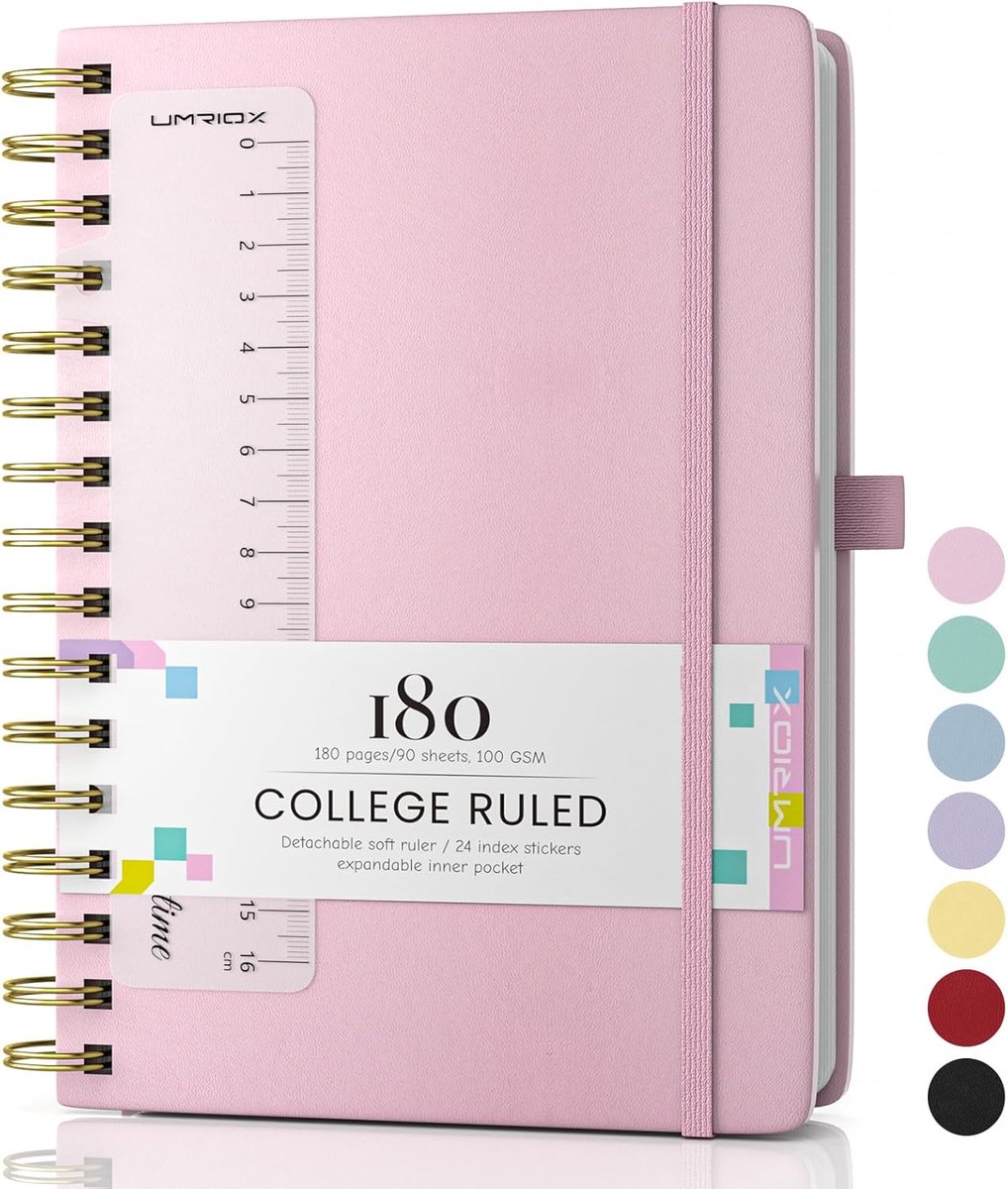 SnelShoppen - Umriox Notitieboek A5 Hardcover Spiraal 180 Pagina's 100g/m² Papier Leren Notitieblok Roze voor Werk Kantoor School