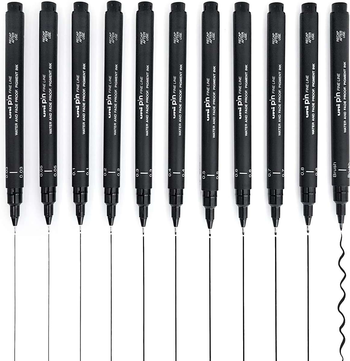 SnelShoppen - Uni Pin Fineliner Tekening Pen Set van 11 Stuks - Zwarte Inkt voor Tekenen, Schetsen, en Kleuren - Perfect voor Creatieve Projecten en K
