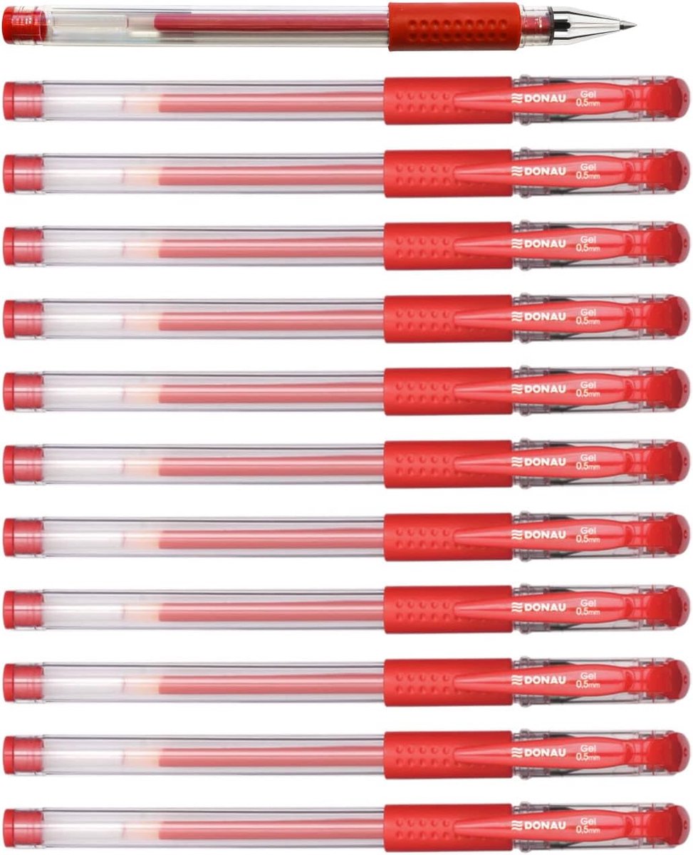 Thijox - 12 Stuks Rood Gelpennen 0,5 mm - Ergonomische Gelbalpen met Waterdichte Inkt en Verwisselbare Vulling - Perfect voor School, Kantoor en Creat