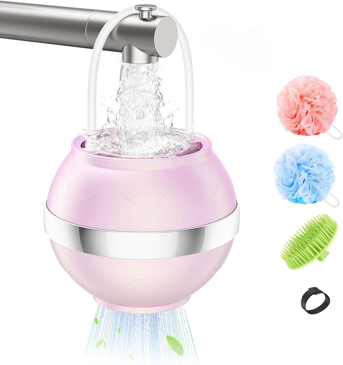 Waterfilter voor baby's en volwassenen, badfilter en waterontharder voor zachtere huid, haar en nagels, inclusief douchebal en shampooborstel, roze
