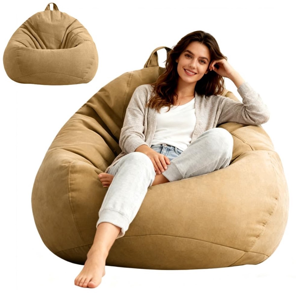 Inovra- Zitzak XL - Gaming Zitzak - Zitzak voor Volwassenen - Zitzak voor Kinderen - Zitzak Buiten - 100 x 120 cm - Linnen Katoenmix - Beanbag