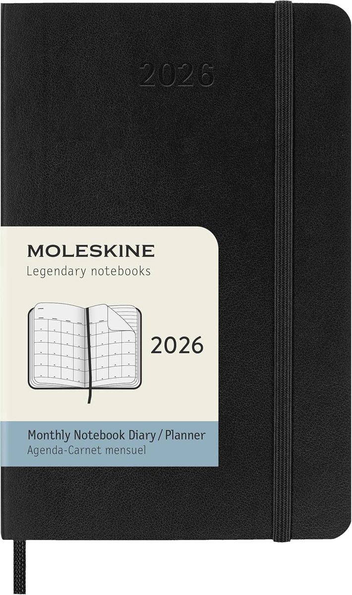 SnelShoppen - Agenda Maandelijks 2026 Pocket Zwart Met Zachte Kaft - Notitieboek Voor Plannen, Inspiratie, en Creativiteit - Compact Deskundig Ontwerp