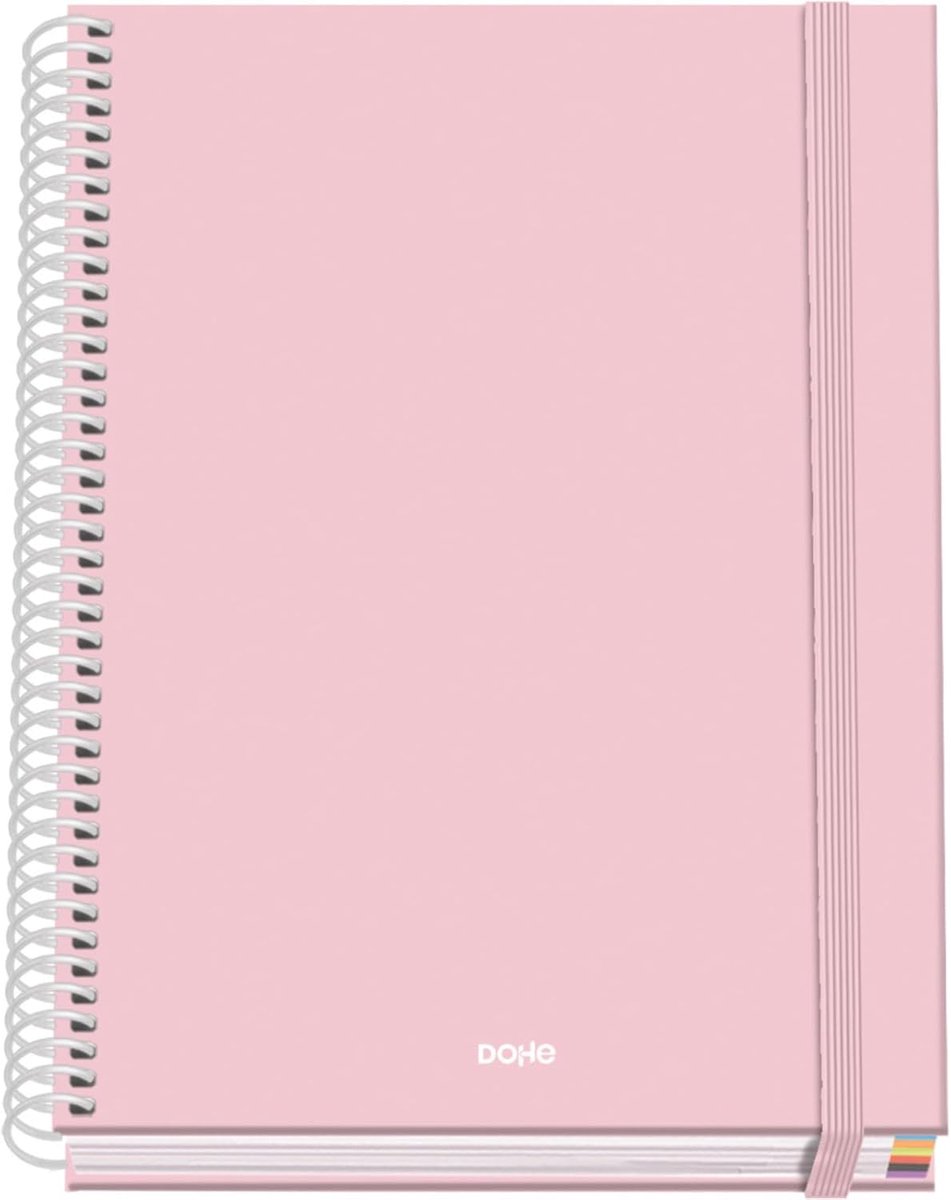 SnelShoppen - Ruitjesschrift A5 100 Bladen 90 g/m² Harde Kaft Ringband Elastieksluiting Ruitjes 5 mm Schoolmateriaal Serenity Roze